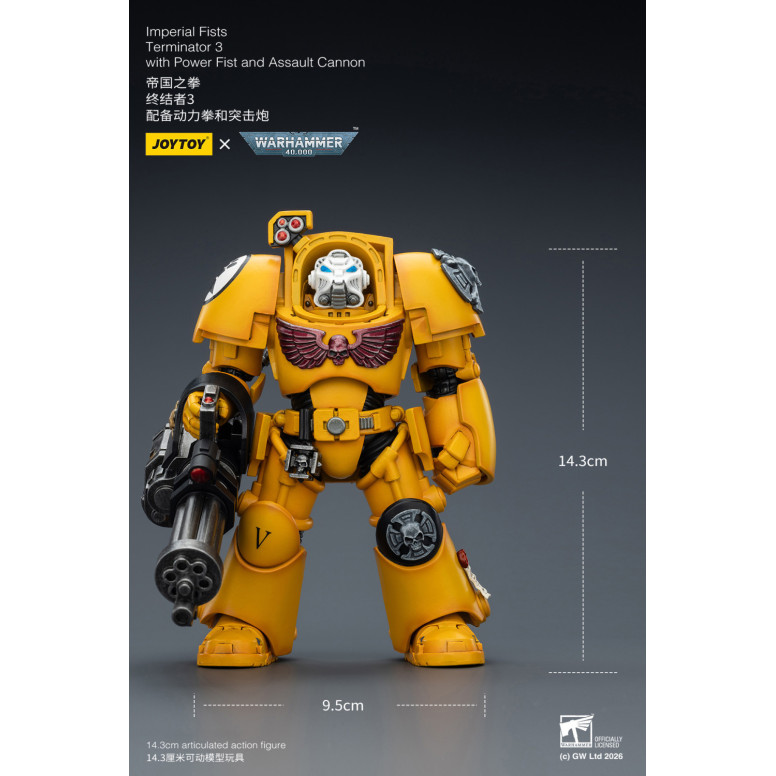 JoyToy Space Marines - Imperial Fists - Terminator 3 con Puño de Poder y Cañón de Asalto 1/18 - Warhammer 40k