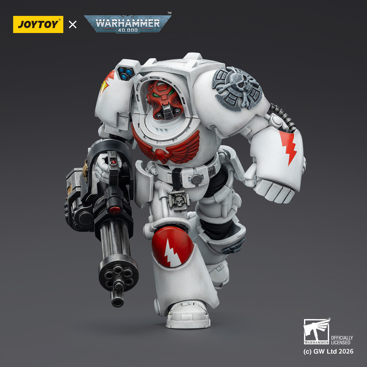JoyToy Space Marines - Cicatrices Blancas - Terminator 3 con Puño de Poder y Cañón de Asalto 1/18 - Warhammer 40k