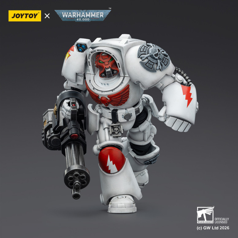 JoyToy Space Marines - Cicatrices Blancas - Terminator 3 con Puño de Poder y Cañón de Asalto 1/18 - Warhammer 40k