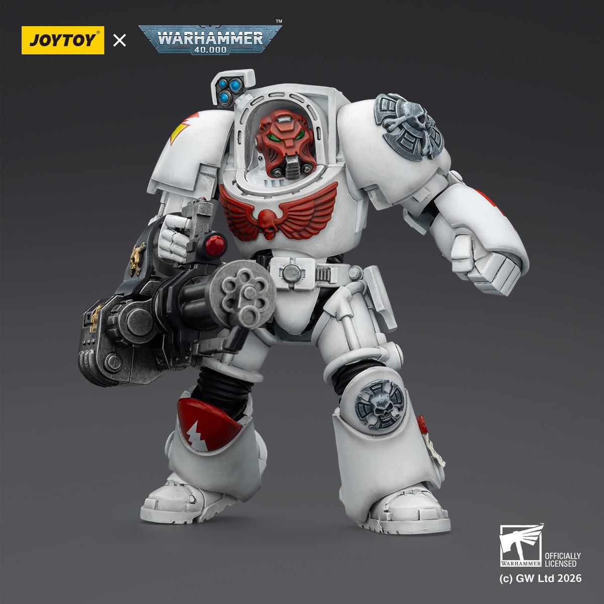 JoyToy Space Marines - Cicatrices Blancas - Terminator 3 con Puño de Poder y Cañón de Asalto 1/18 - Warhammer 40k