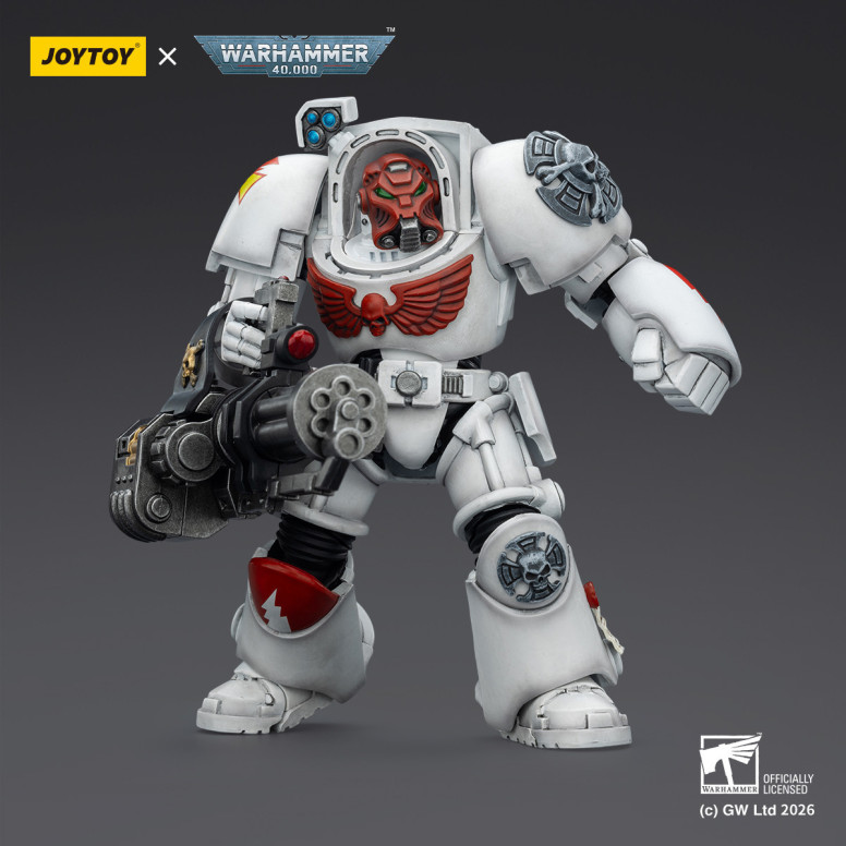JoyToy Space Marines - Cicatrices Blancas - Terminator 3 con Puño de Poder y Cañón de Asalto 1/18 - Warhammer 40k