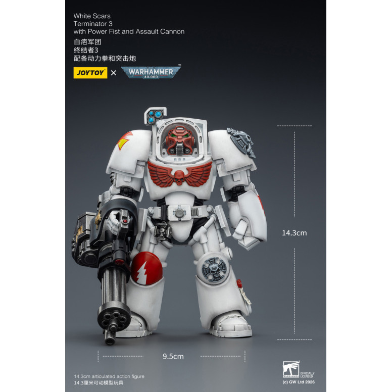 JoyToy Space Marines - Cicatrices Blancas - Terminator 3 con Puño de Poder y Cañón de Asalto 1/18 - Warhammer 40k