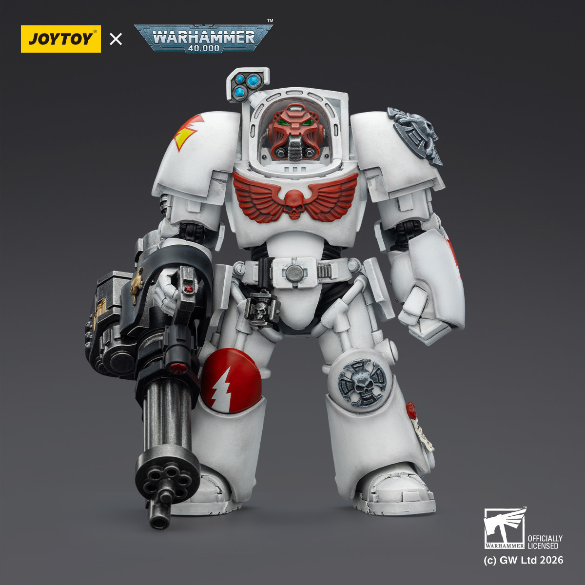 JoyToy Space Marines - Cicatrices Blancas - Terminator 3 con Puño de Poder y Cañón de Asalto 1/18 - Warhammer 40k