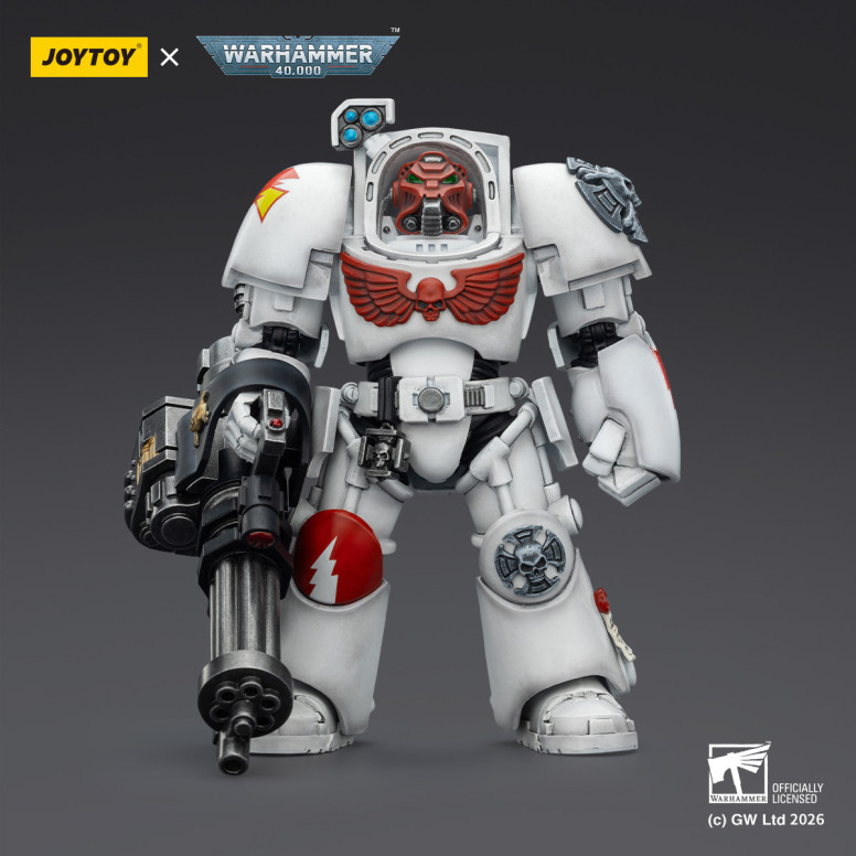 JoyToy Space Marines - Cicatrices Blancas - Terminator 3 con Puño de Poder y Cañón de Asalto 1/18 - Warhammer 40k