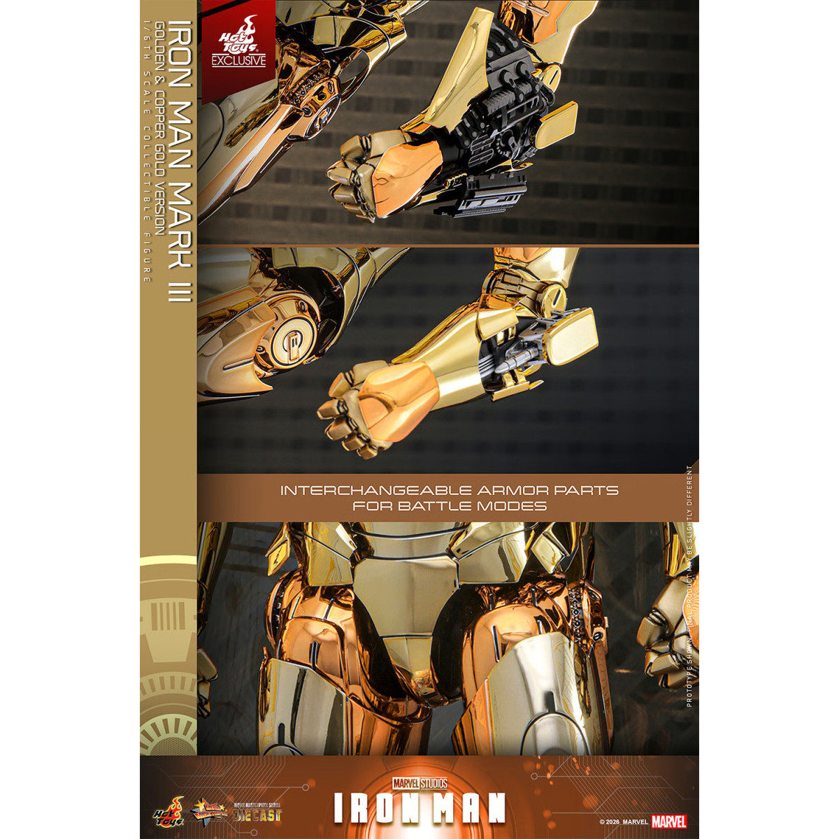 Hot Toys Marvel - Iron Man Mark III (Golden & Copper Gold Version) Die Cast MMS 1/6 - Hot Toys Exclusivo
