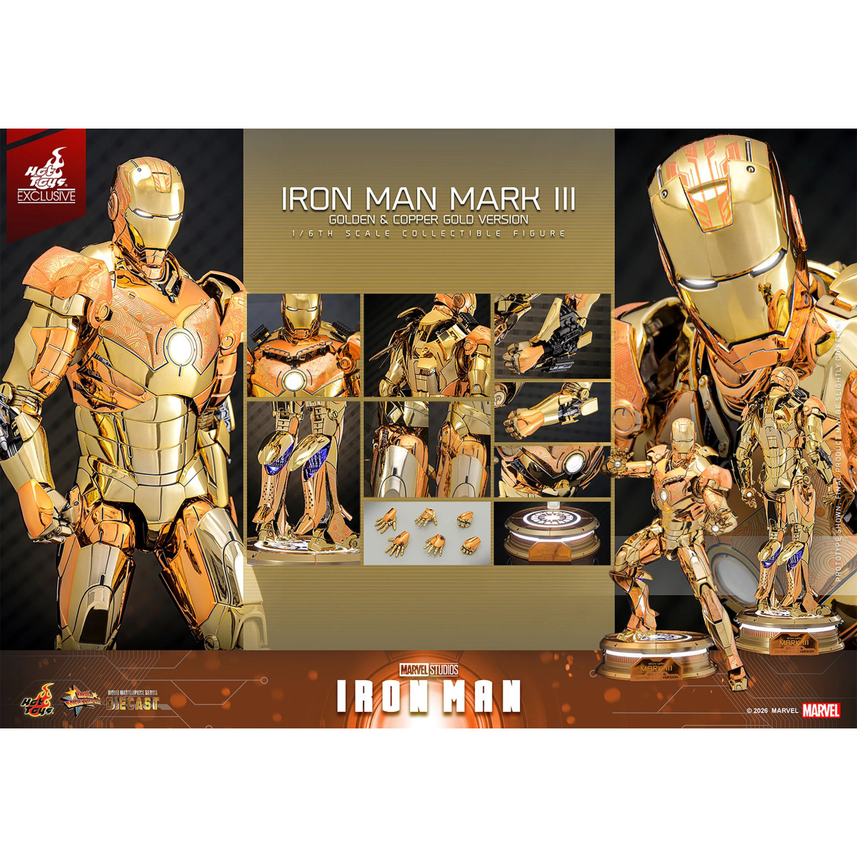 Hot Toys Marvel - Iron Man Mark III (Golden & Copper Gold Version) Die Cast MMS 1/6 - Hot Toys Exclusivo