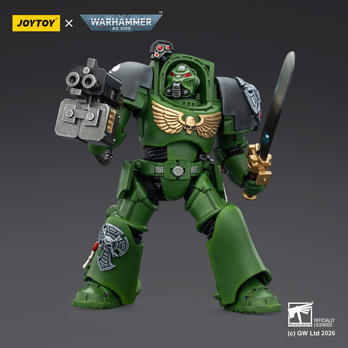 JoyToy Space Marines - Salamanders - Terminator 1 con Power Sword y Storm Bolter 1/18 - Warhammer 40k