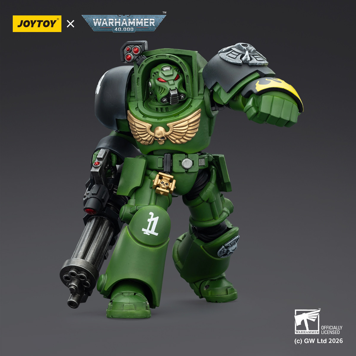 JoyToy Space Marines - Salamanders - Terminator 3 con Puño de Poder y Cañón de Asalto 1/18 - Warhammer 40k