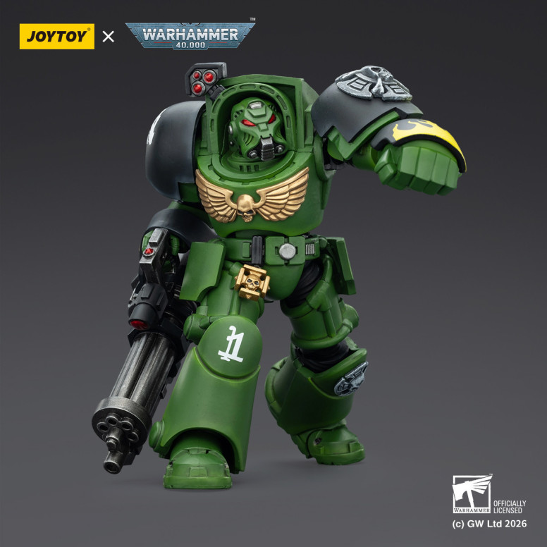 JoyToy Space Marines - Salamanders - Terminator 3 con Puño de Poder y Cañón de Asalto 1/18 - Warhammer 40k