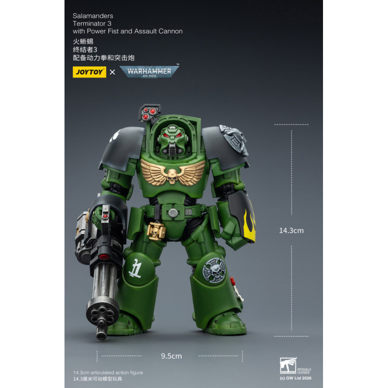 JoyToy Space Marines - Salamanders - Terminator 3 con Puño de Poder y Cañón de Asalto 1/18 - Warhammer 40k