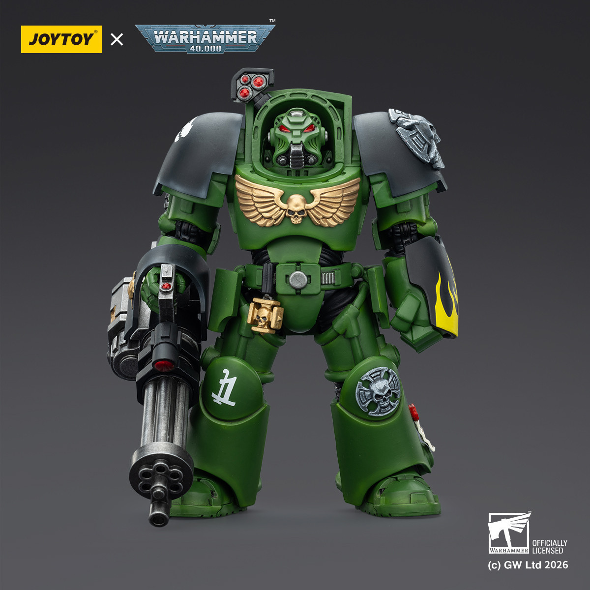 JoyToy Space Marines - Salamanders - Terminator 3 con Puño de Poder y Cañón de Asalto 1/18 - Warhammer 40k