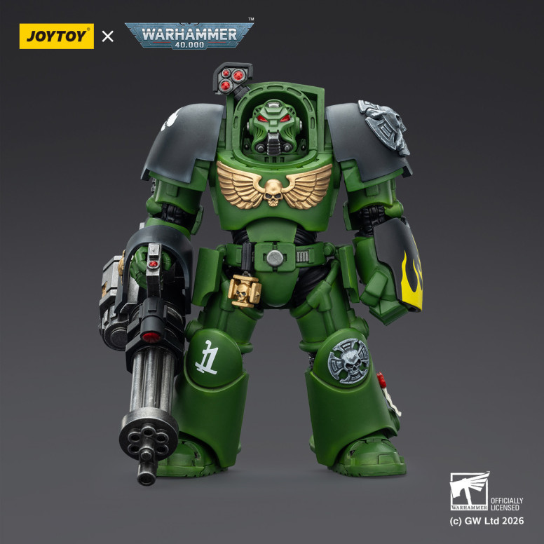 JoyToy Space Marines - Salamanders - Terminator 3 con Puño de Poder y Cañón de Asalto 1/18 - Warhammer 40k