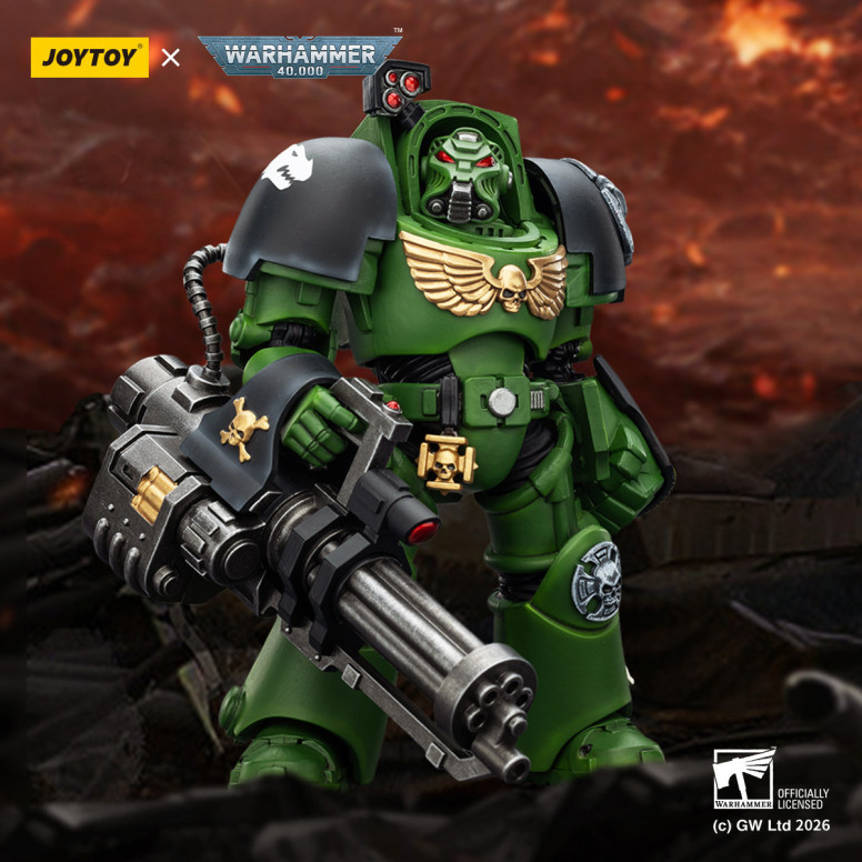 JoyToy Space Marines - Salamanders - Terminator 3 con Puño de Poder y Cañón de Asalto 1/18 - Warhammer 40k