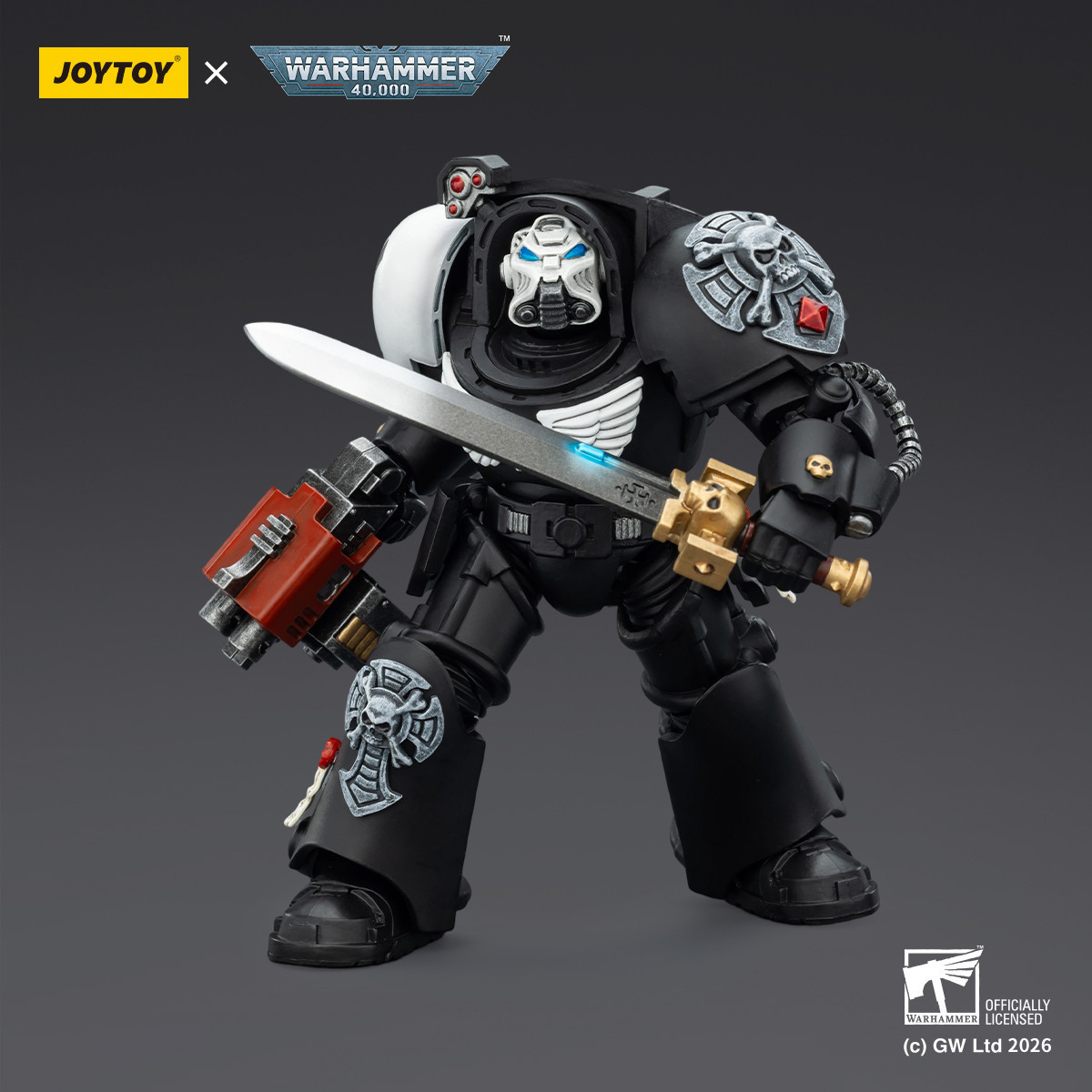 JoyToy Space Marines - Guardia Cuervo - Terminator 1 con Power Sword y Storm Bolter 1/18 - Warhammer 40k