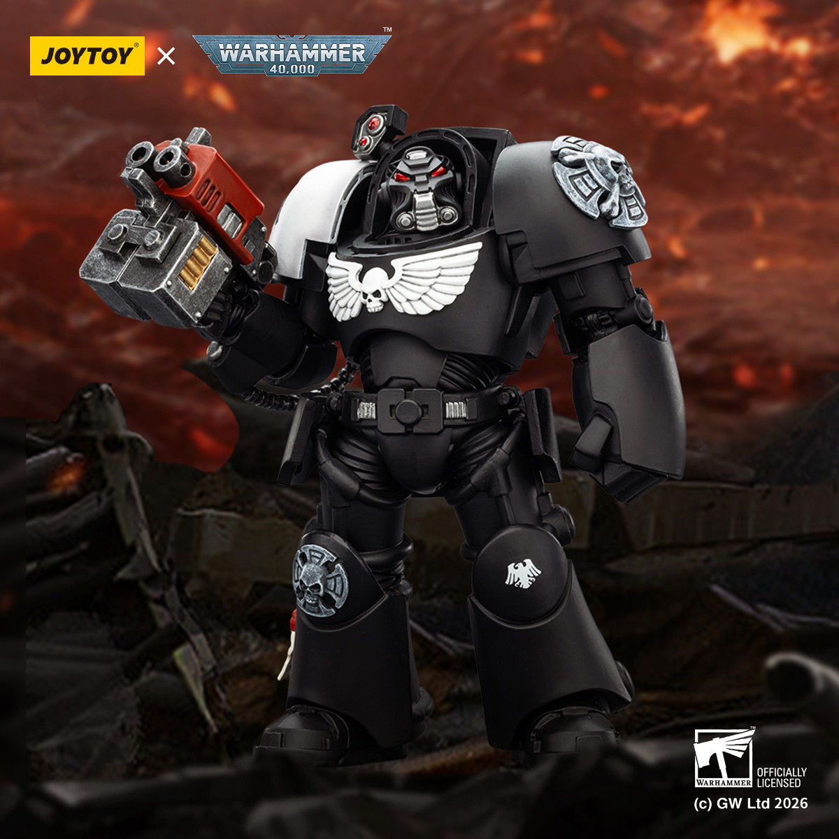 JoyToy Space Marines - Guardia Cuervo - Terminator 2 con Puño de Poder y Storm Bolter 1/18 - Warhammer 40k