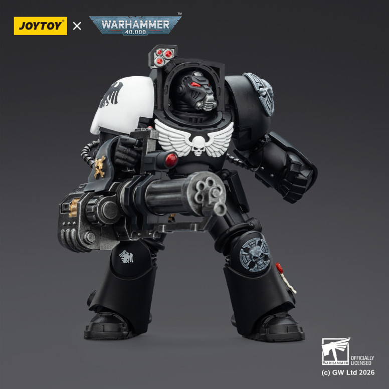 JoyToy Space Marines - Guardia Cuervo - Terminator 3 con Puño de Poder y Cañón de Asalto 1/18 - Warhammer 40k