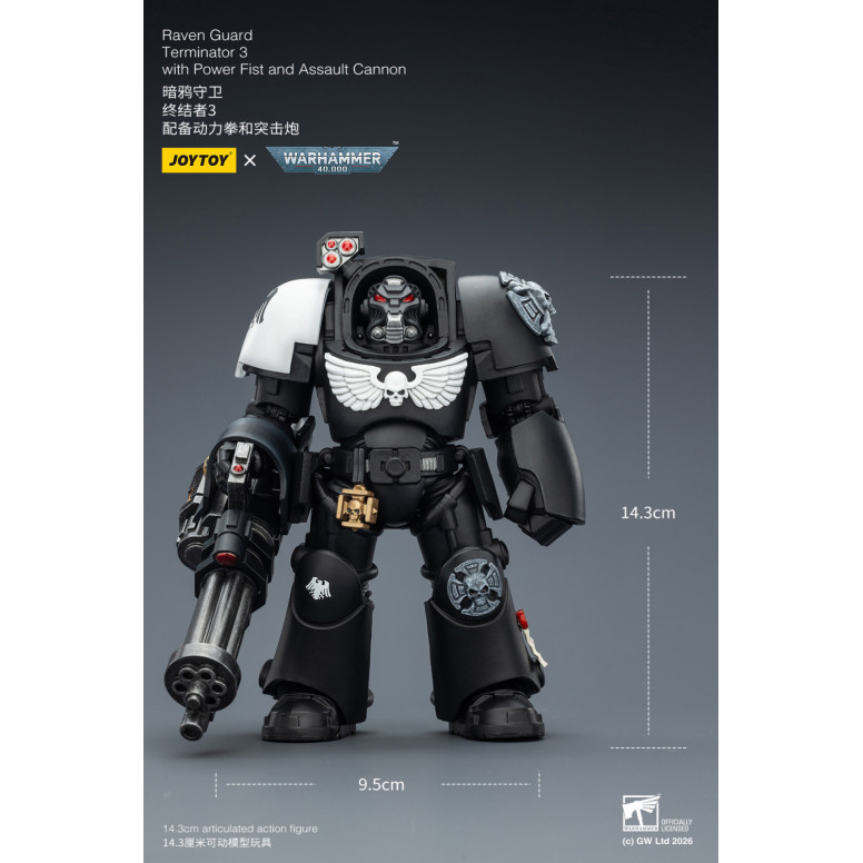 JoyToy Space Marines - Guardia Cuervo - Terminator 3 con Puño de Poder y Cañón de Asalto 1/18 - Warhammer 40k
