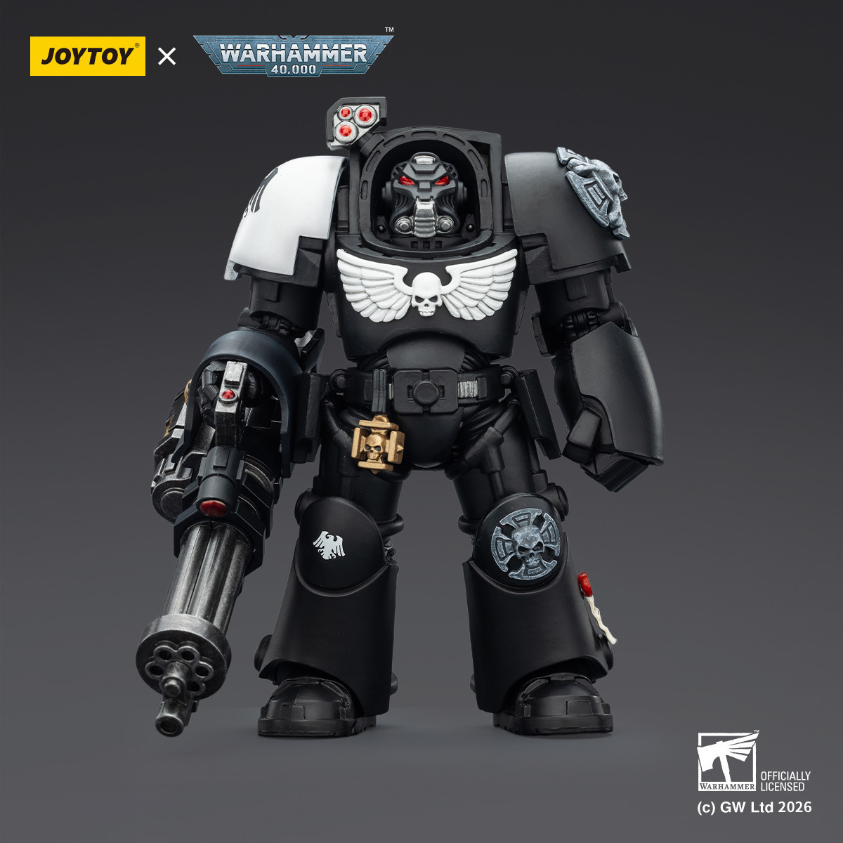 JoyToy Space Marines - Guardia Cuervo - Terminator 3 con Puño de Poder y Cañón de Asalto 1/18 - Warhammer 40k