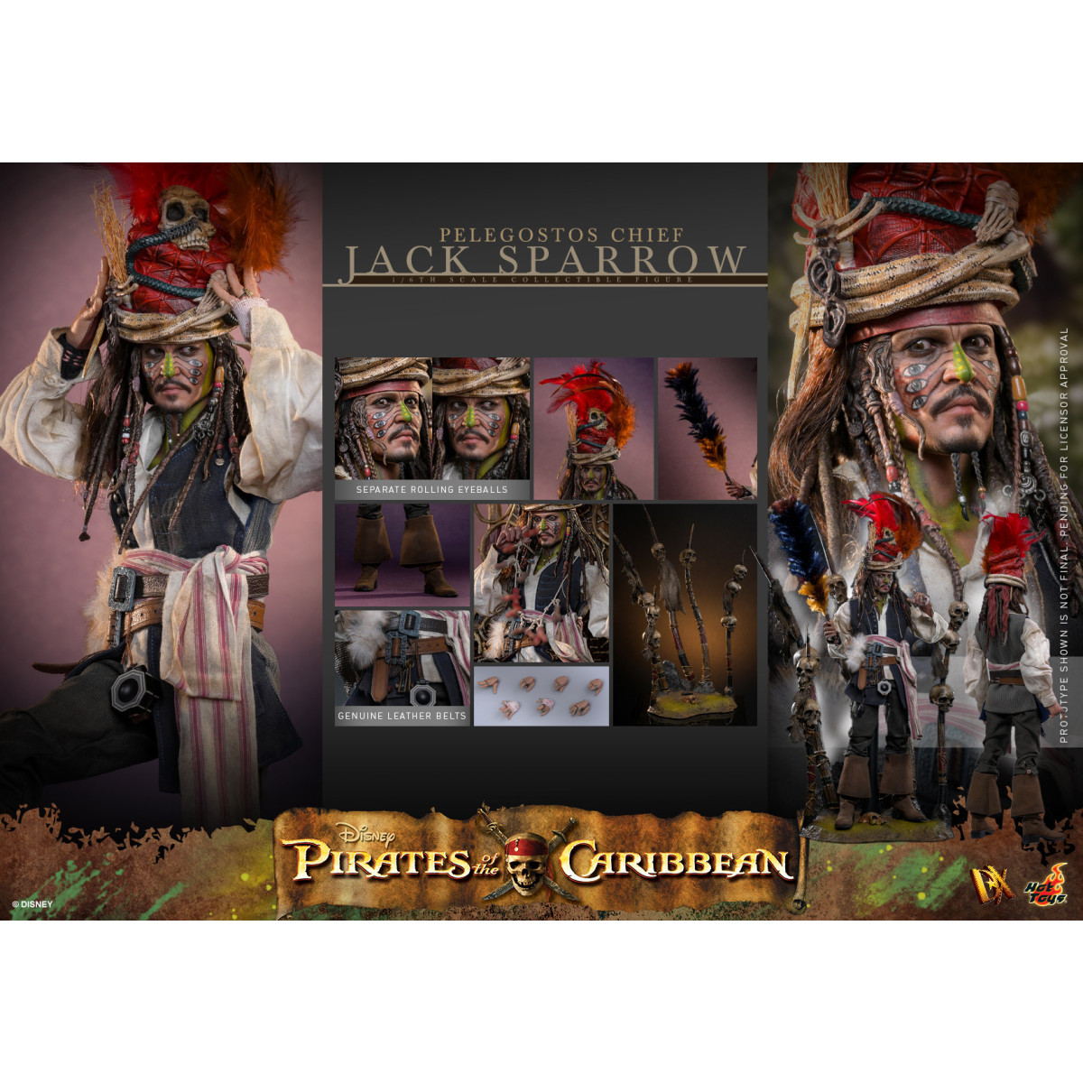 Hot Toys Piratas del Caribe - Pelegostos Jefe Jack Sparrow MMS 1/6 - El Cofre del Hombre Muerto
