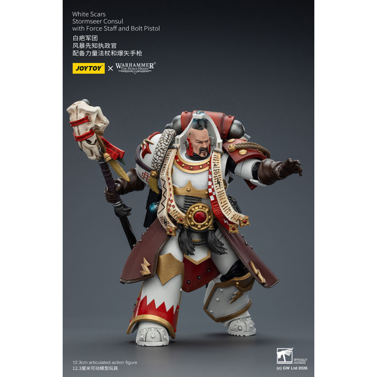 JoyToy Space Marines - Cicatrices Blancas - Cónsul Stormseer con Bastón de Fuerza y Pistola de Proyectiles 1/18 - La Herejía de