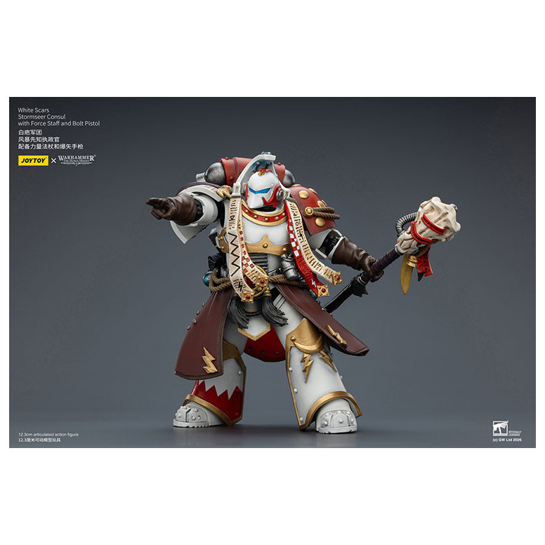 JoyToy Space Marines - Cicatrices Blancas - Cónsul Stormseer con Bastón de Fuerza y Pistola de Proyectiles 1/18 - La Herejía de