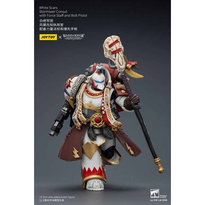 JoyToy Space Marines - Cicatrices Blancas - Cónsul Stormseer con Bastón de Fuerza y Pistola de Proyectiles 1/18 - La Herejía de