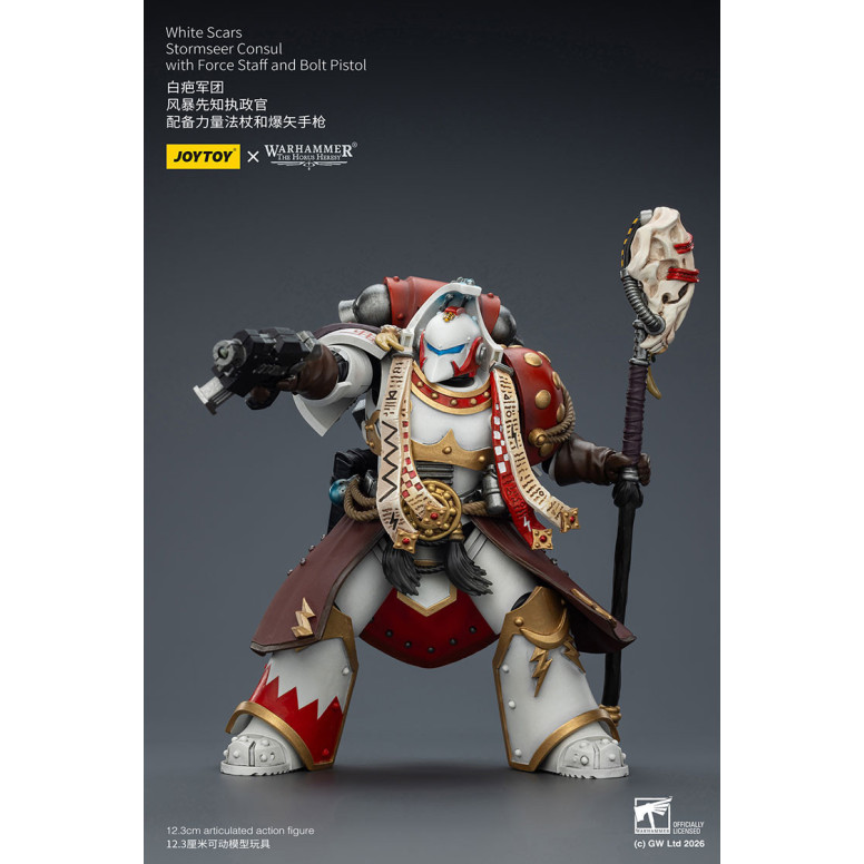 JoyToy Space Marines - Cicatrices Blancas - Cónsul Stormseer con Bastón de Fuerza y Pistola de Proyectiles 1/18 - La Herejía de