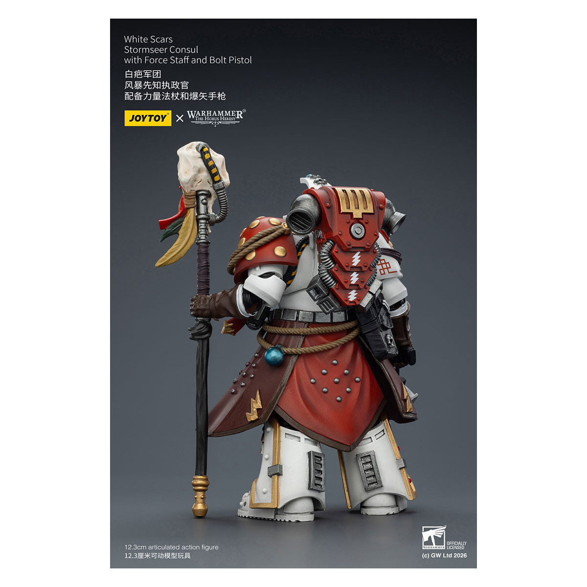 JoyToy Space Marines - Cicatrices Blancas - Cónsul Stormseer con Bastón de Fuerza y Pistola de Proyectiles 1/18 - La Herejía de