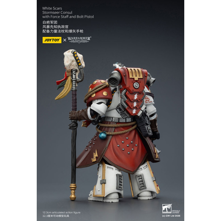 JoyToy Space Marines - Cicatrices Blancas - Cónsul Stormseer con Bastón de Fuerza y Pistola de Proyectiles 1/18 - La Herejía de