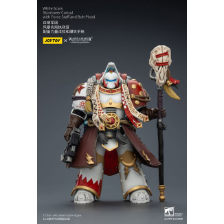 JoyToy Space Marines - Cicatrices Blancas - Cónsul Stormseer con Bastón de Fuerza y Pistola de Proyectiles 1/18 - La Herejía de