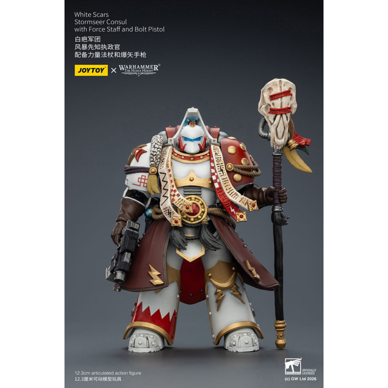 JoyToy Space Marines - Cicatrices Blancas - Cónsul Stormseer con Bastón de Fuerza y Pistola de Proyectiles 1/18 - La Herejía de