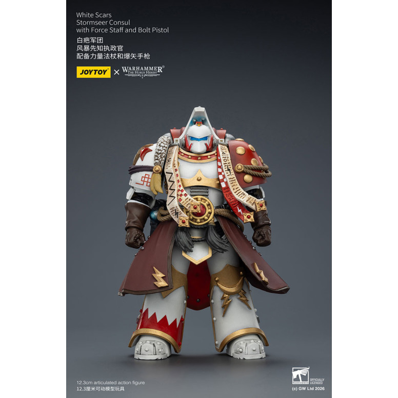 JoyToy Space Marines - Cicatrices Blancas - Cónsul Stormseer con Bastón de Fuerza y Pistola de Proyectiles 1/18 - La Herejía de