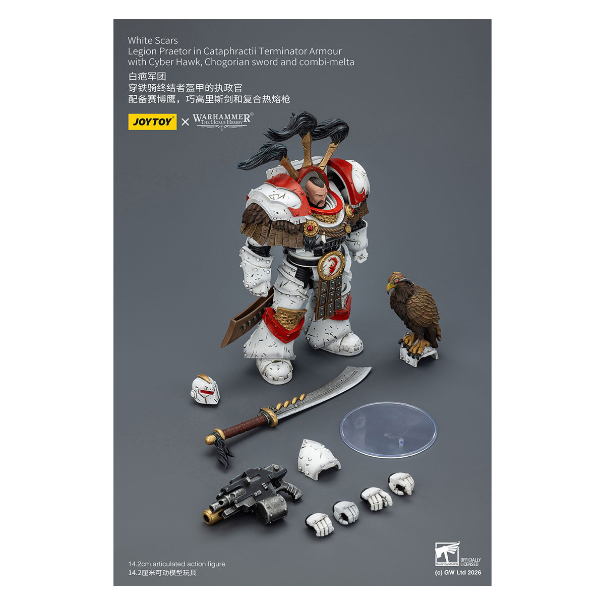 JoyToy - White Scars - Legion Praetor en Cataphractii Terminator Armadura con Cyber Hawk, Chogorian espada y combi-melta 1/18