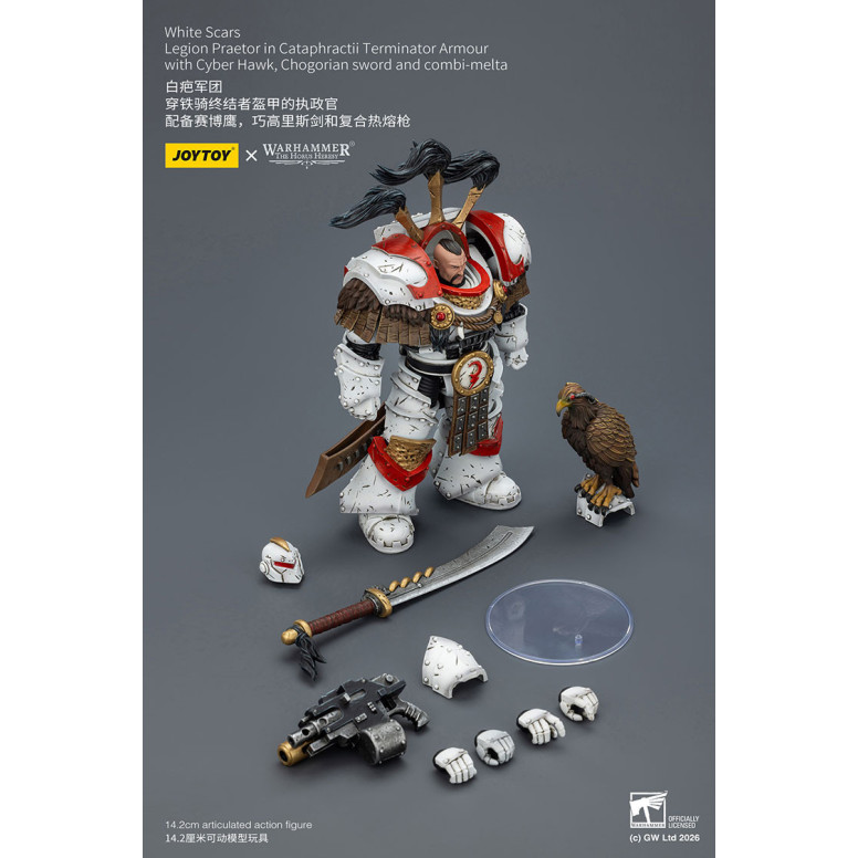 JoyToy - White Scars - Legion Praetor en Cataphractii Terminator Armadura con Cyber Hawk, Chogorian espada y combi-melta 1/18