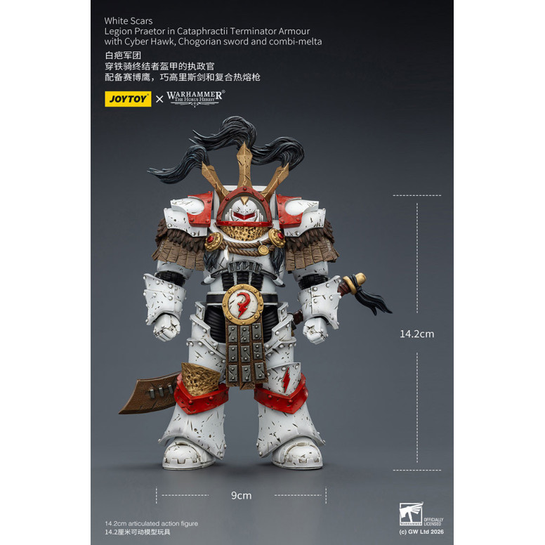 JoyToy - White Scars - Legion Praetor en Cataphractii Terminator Armadura con Cyber Hawk, Chogorian espada y combi-melta 1/18