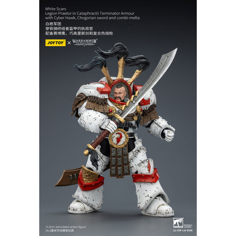 JoyToy - White Scars - Legion Praetor en Cataphractii Terminator Armadura con Cyber Hawk, Chogorian espada y combi-melta 1/18