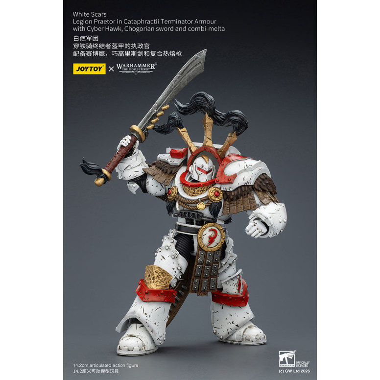 JoyToy - White Scars - Legion Praetor en Cataphractii Terminator Armadura con Cyber Hawk, Chogorian espada y combi-melta 1/18