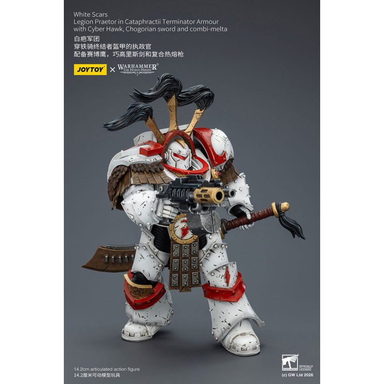 JoyToy - White Scars - Legion Praetor en Cataphractii Terminator Armadura con Cyber Hawk, Chogorian espada y combi-melta 1/18