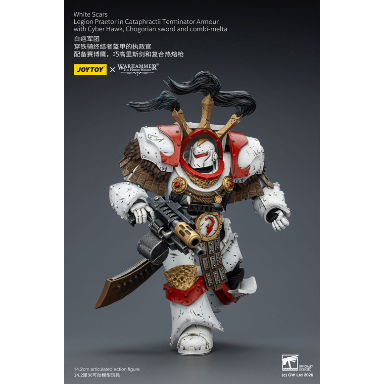 JoyToy - White Scars - Legion Praetor en Cataphractii Terminator Armadura con Cyber Hawk, Chogorian espada y combi-melta 1/18