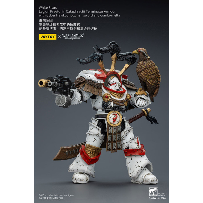 JoyToy - White Scars - Legion Praetor en Cataphractii Terminator Armadura con Cyber Hawk, Chogorian espada y combi-melta 1/18