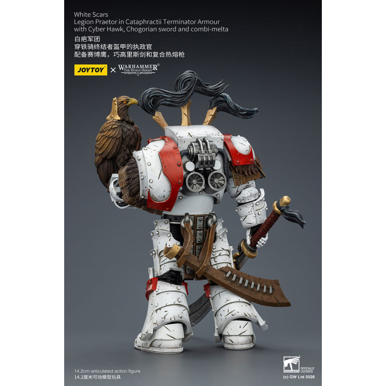 JoyToy - White Scars - Legion Praetor en Cataphractii Terminator Armadura con Cyber Hawk, Chogorian espada y combi-melta 1/18