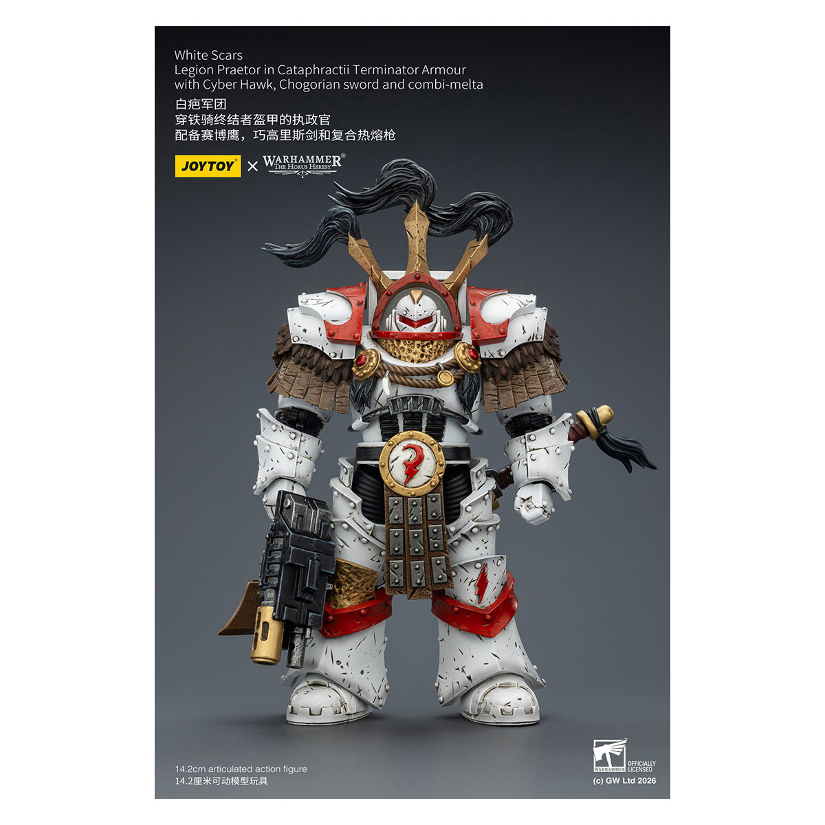 JoyToy - White Scars - Legion Praetor en Cataphractii Terminator Armadura con Cyber Hawk, Chogorian espada y combi-melta 1/18