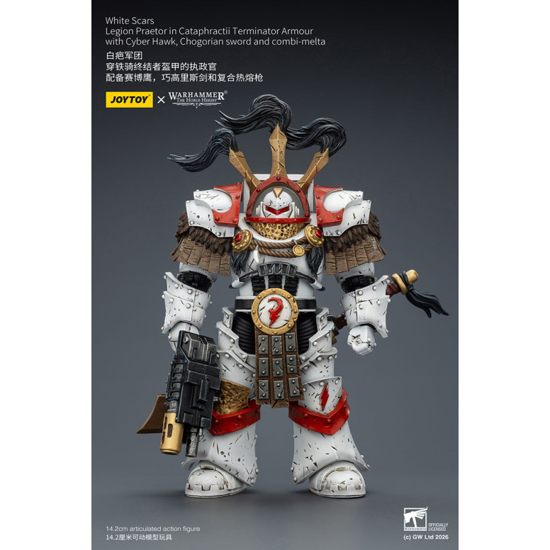JoyToy - White Scars - Legion Praetor en Cataphractii Terminator Armadura con Cyber Hawk, Chogorian espada y combi-melta 1/18