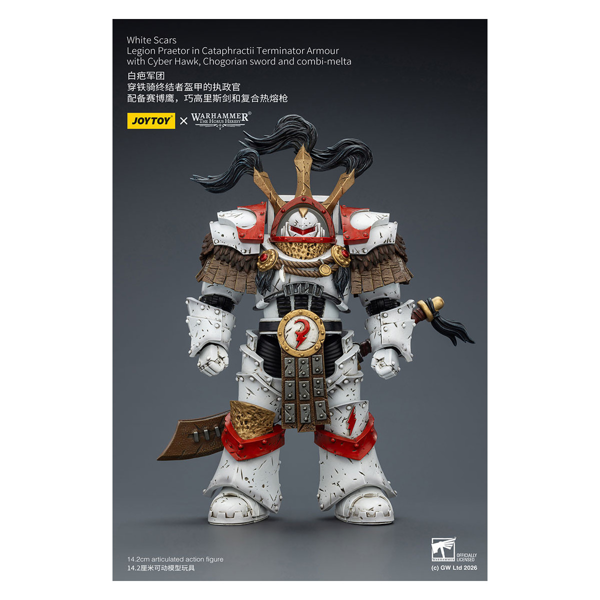 JoyToy - White Scars - Legion Praetor en Cataphractii Terminator Armadura con Cyber Hawk, Chogorian espada y combi-melta 1/18