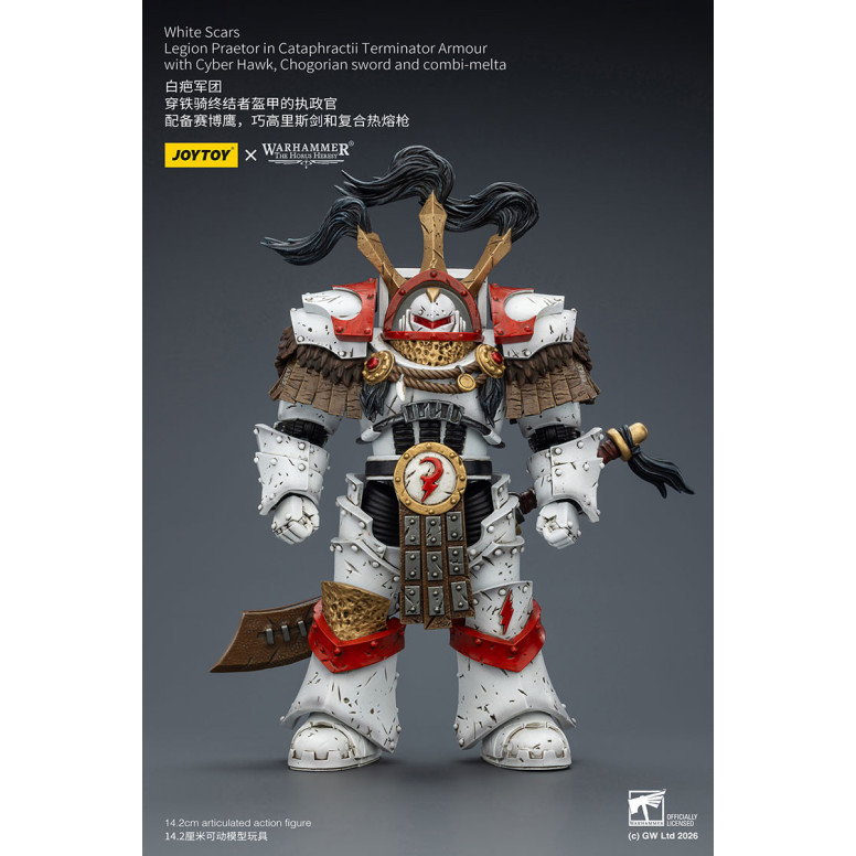 JoyToy - White Scars - Legion Praetor en Cataphractii Terminator Armadura con Cyber Hawk, Chogorian espada y combi-melta 1/18