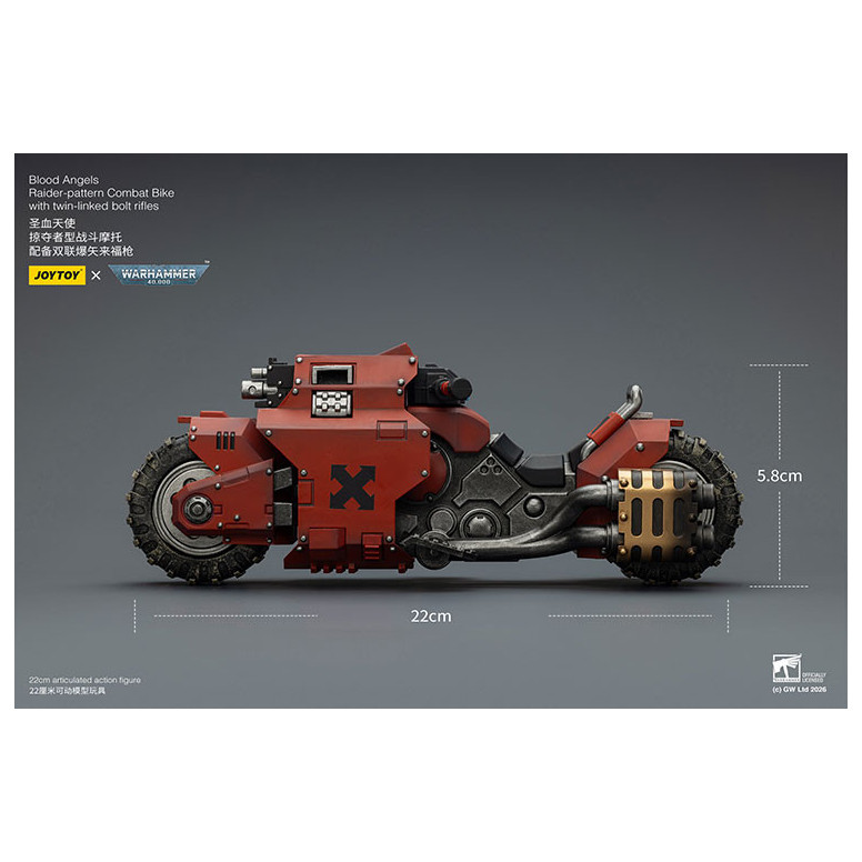 JoyToy Space Marines - Blood Angels Bicicleta de combate con patrón Raider y rifles de cerrojo de doble enlace 1/18 - Warhammer