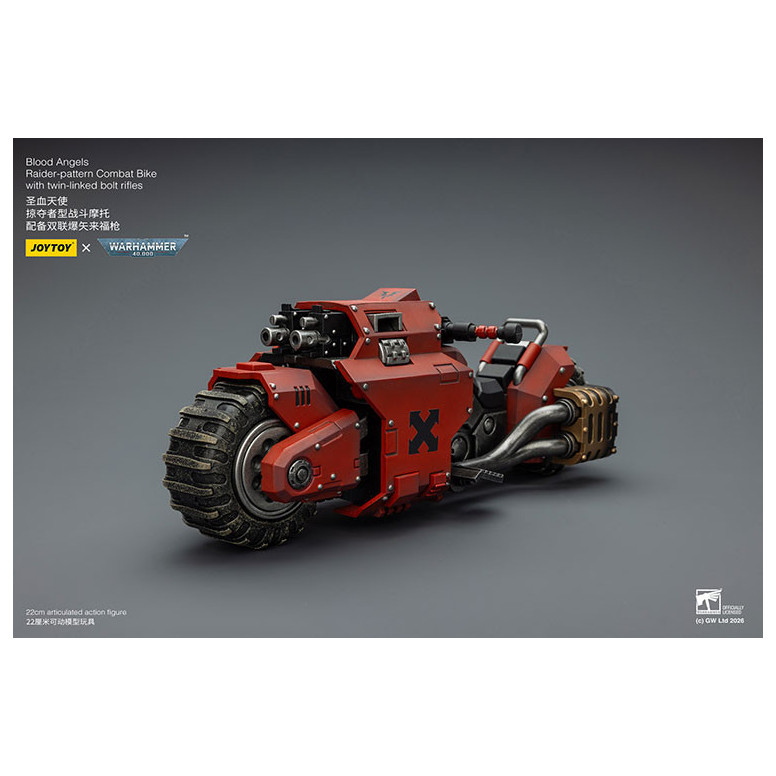 JoyToy Space Marines - Blood Angels Bicicleta de combate con patrón Raider y rifles de cerrojo de doble enlace 1/18 - Warhammer