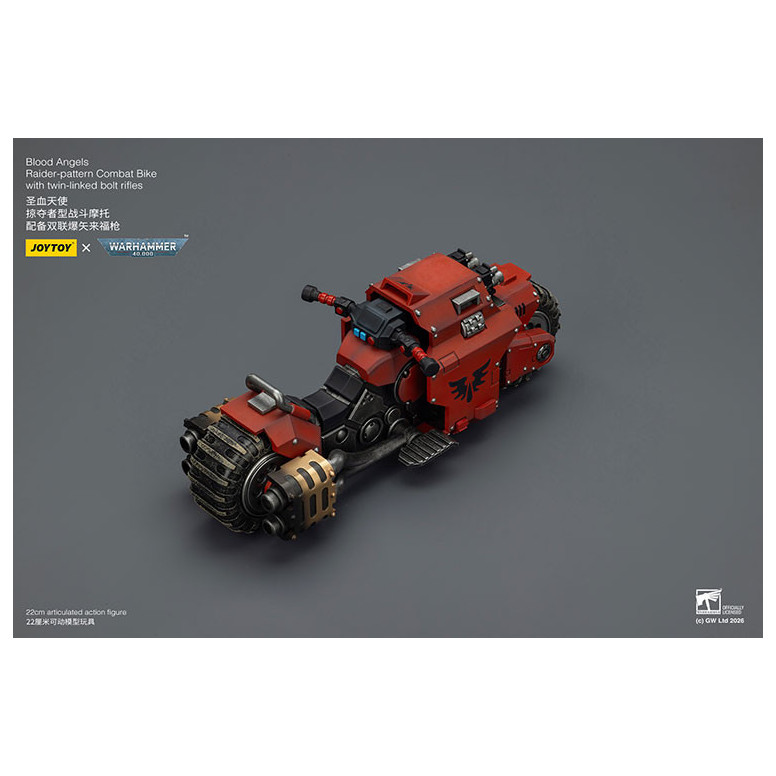 JoyToy Space Marines - Blood Angels Bicicleta de combate con patrón Raider y rifles de cerrojo de doble enlace 1/18 - Warhammer