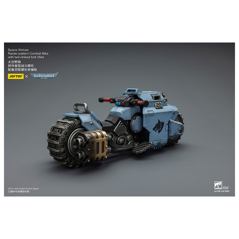 JoyToy Space Marines - Space Wolves Bicicleta de combate con patrón Raider y rifles de cerrojo de doble enlace 1/18 - Warhammer