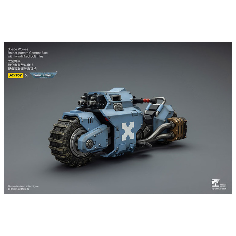 JoyToy Space Marines - Space Wolves Bicicleta de combate con patrón Raider y rifles de cerrojo de doble enlace 1/18 - Warhammer